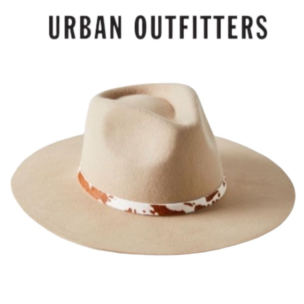 NEW Urban Outfitters UO Animal Print Trim Flat Brim Felt Fedora Hat